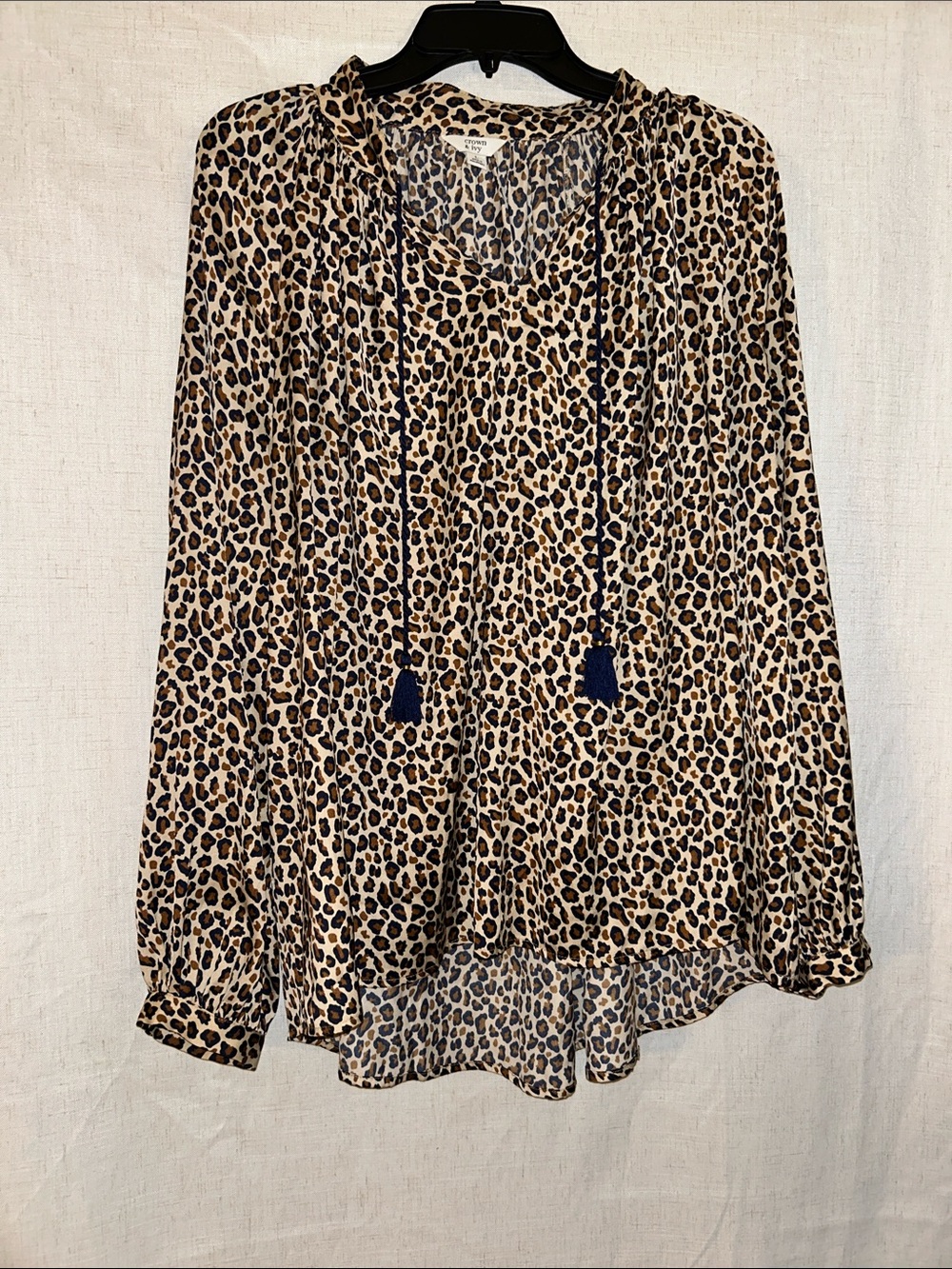 crown & ivy Leopard Print Long Sleeve Top - Tan & Black